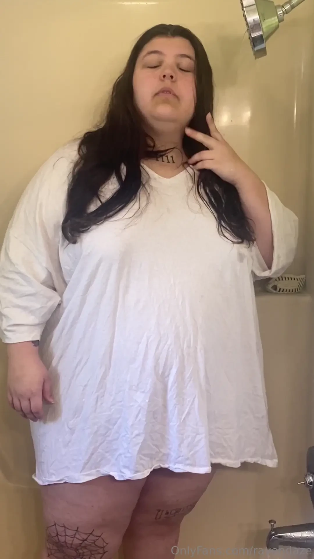 Wet t-shirt steamy soak before a sloppy bj and finally a dildo fuck 