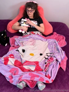 Happy national pajama day cozying up with hello kitty and thinking