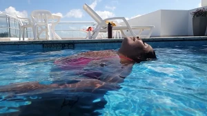 In the pool doing mischief