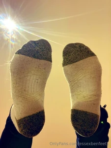 Look at my one day old sweaty gym socks with dirty sole prints as they