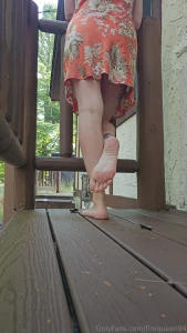 Watch me walk onto the balcony showing off my pretty soles tops of