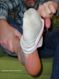 Rugged contractor patrick shows off his work boots filthy sweaty socks