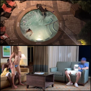 I saw this guy in the hot tub from my hotel balcony the water looked