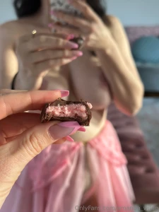 Indulging in my favorite strawberry cr me filled chocolates