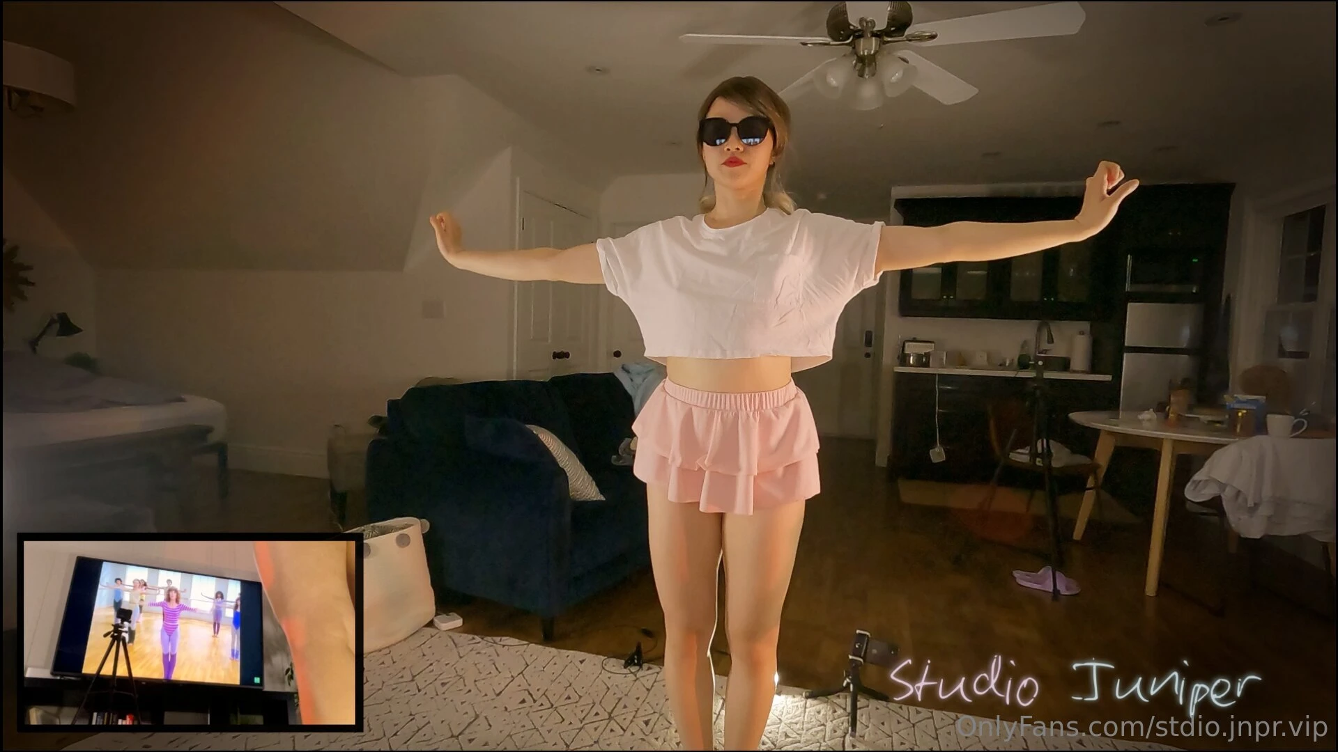 Front cam amp two back cams 80s aerobics with junie this was honestly 