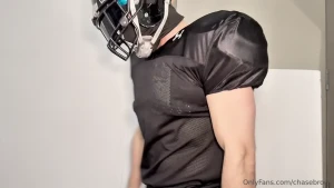 I put on my full football uniform for you in this one first i m