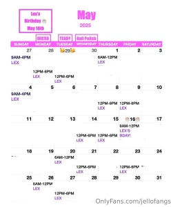 My schedule for the month of may screenshot and make sure to come