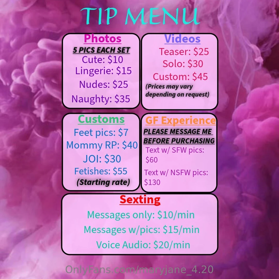 Here s a menu of what i offer if there is something you would like but 