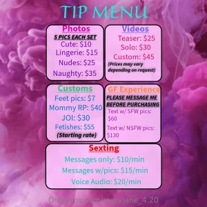 Here s a menu of what i offer if there is something you would like but