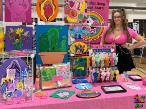 Showing off my art at the punk rock flea market