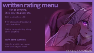 Introducing written ratings if you d like me to rate ur cock pussy ass