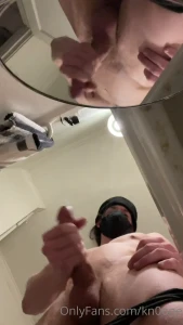 Pup shoots a load in the mirror