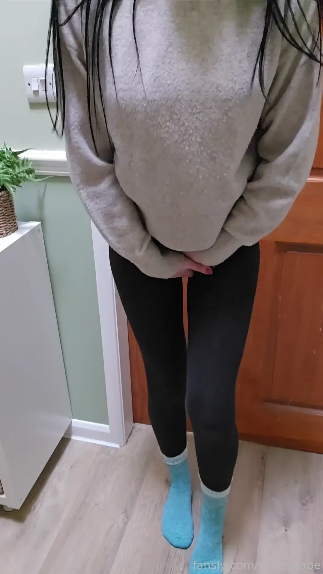 Desperation locked out and wetting in my leggings desperation pee 