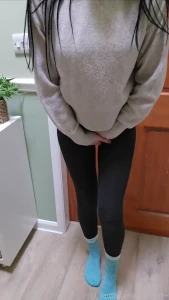 Desperation locked out and wetting in my leggings desperation pee