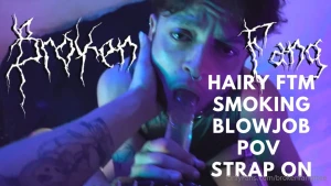 Watch my ftm get high and suck my strap like he was born for it