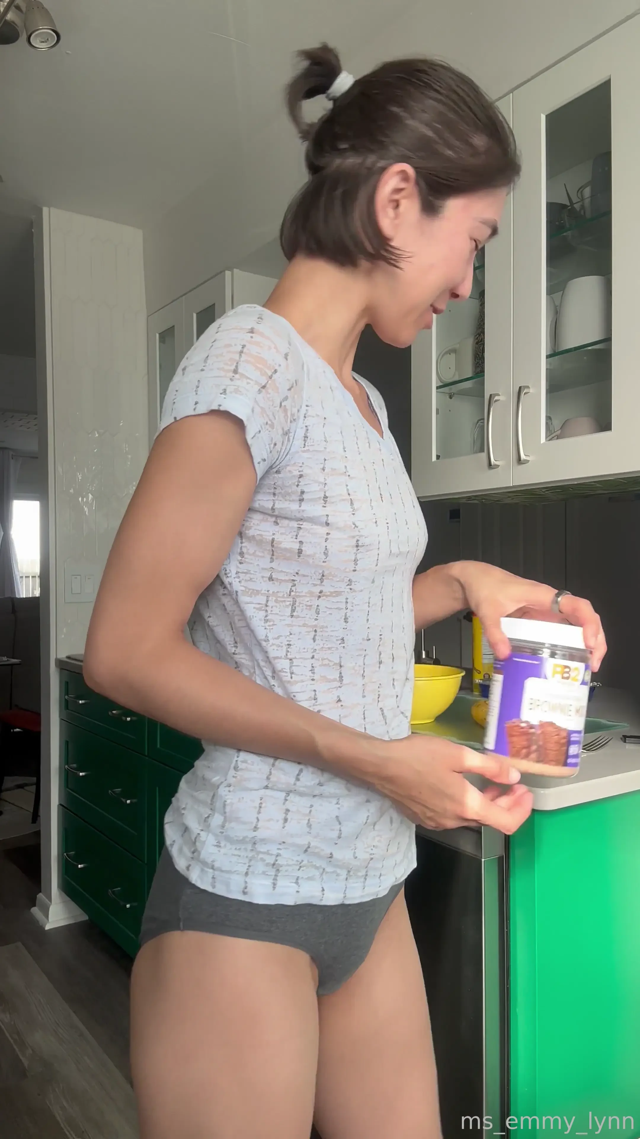 Baking brownies last night in panties teasing my perky titties for my 