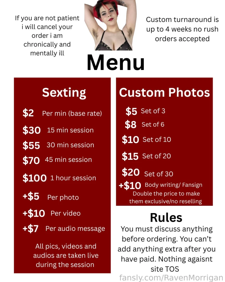 New menu ratings video calls custom videoes sexting custom photos gfe part 3 