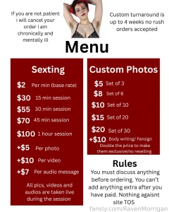 New menu ratings video calls custom videoes sexting custom photos gfe part 3
