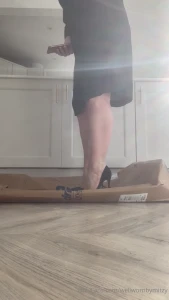 Crushing cardboard wearing my 120mm black louboutin nail heels