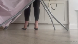 Ironing in black leather so kate stilettos