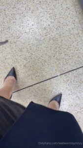 Supermarket shopping in black leather nail heel stilettos