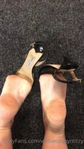 On my knees black patent jimmy choo sling backs slim stiletto heels