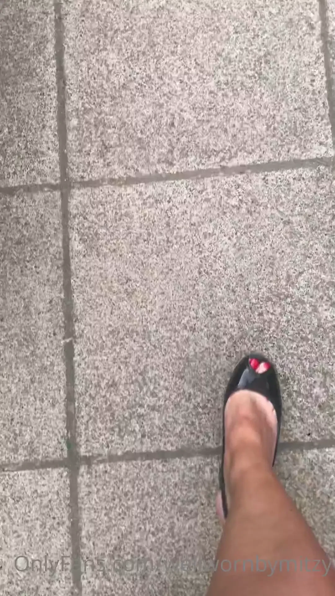 Walking in black patent peep toe sling backs 