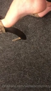 Gucci print pointed toe mules dangling including view from underneath