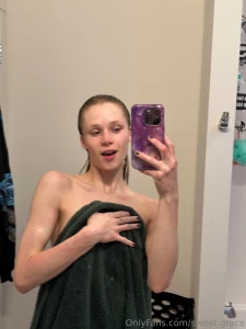 Fresh out the shower still wet still needy towel barely holding on