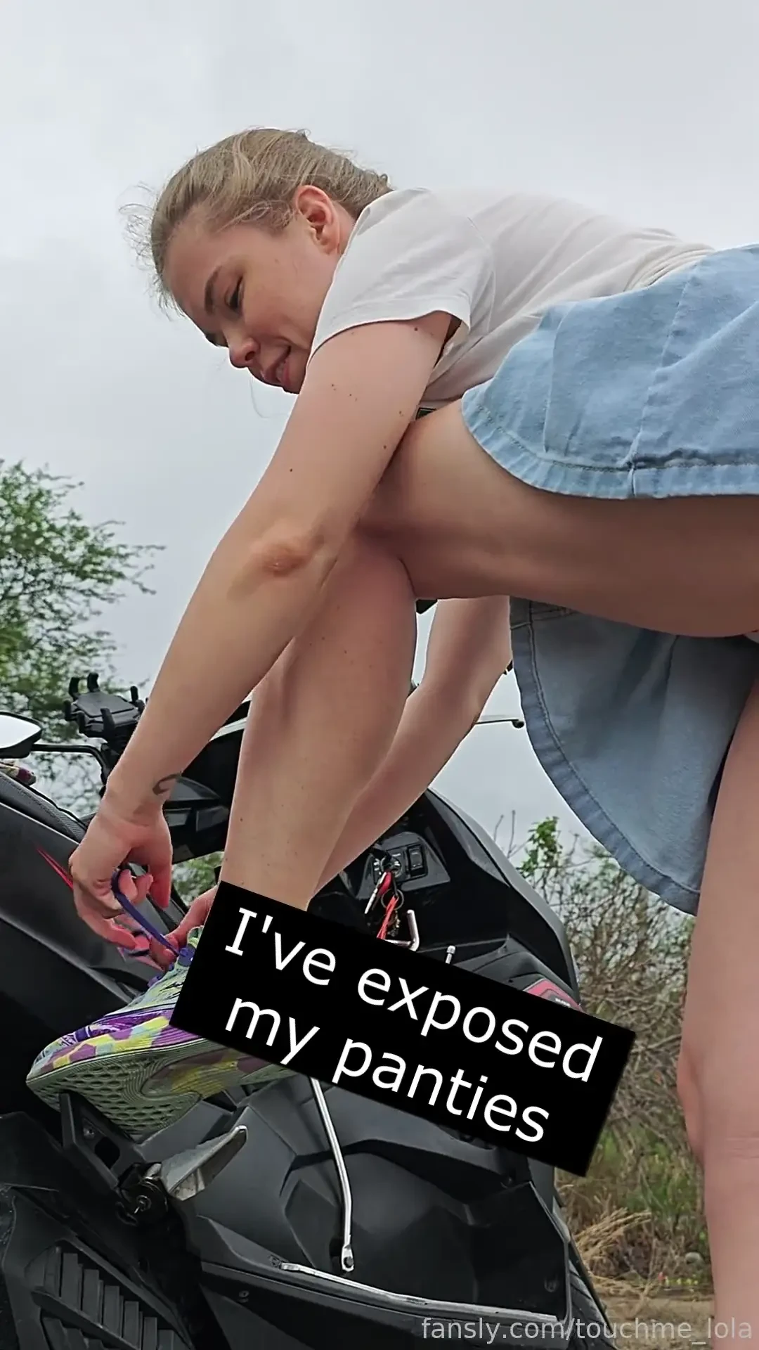 I m not allowed to bend over in a skirt like that so i put my foot on 