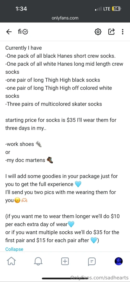 I m going to start selling worn socks who wants some definitely lmk 