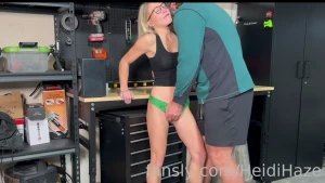 Milf sneaks into the garage to get bent over and creampied i was