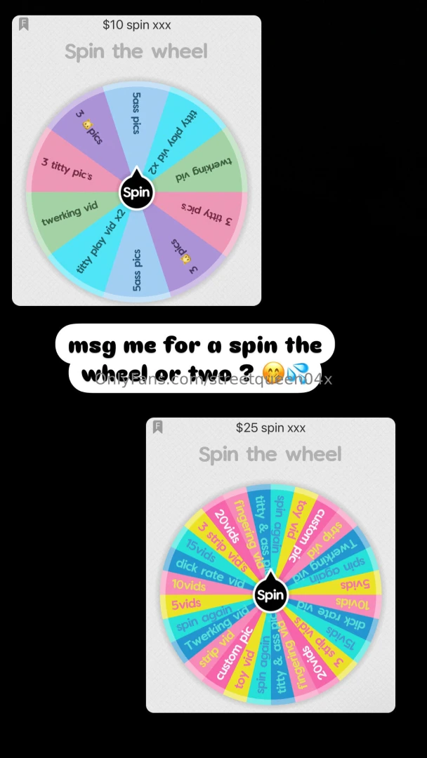 Hi baby s wanna play a game cum spin the wheel w me for a chance too 