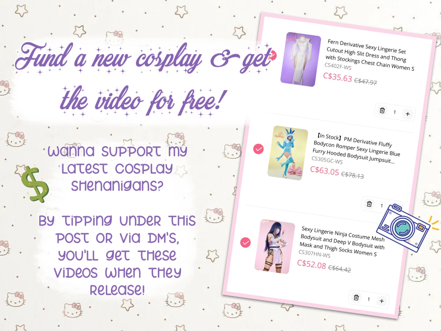 Hihii wanna support my latest cosplay endeavours i have 3 new cosplays part 1 