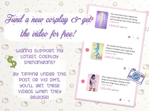 Hihii wanna support my latest cosplay endeavours i have 3 new cosplays part 1