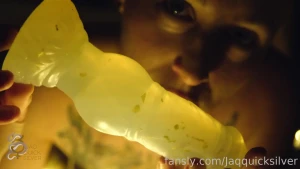 Fucking my 24k dildo in golden light draped in golden lights on a fur
