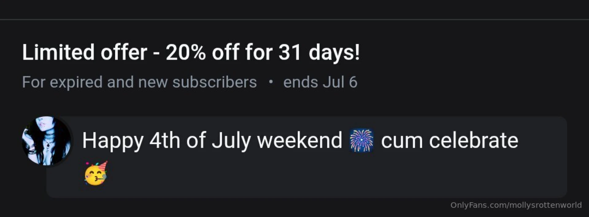 Mollyrot is 20 off for the weekend for 4th of july cum join meeeee 