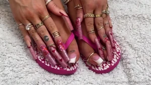Cum hard over my extremely long fake french acrylic toenails pedicure