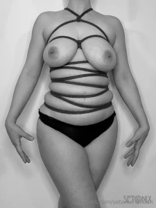 Black and white asymmetric wrap shibari corset part 3