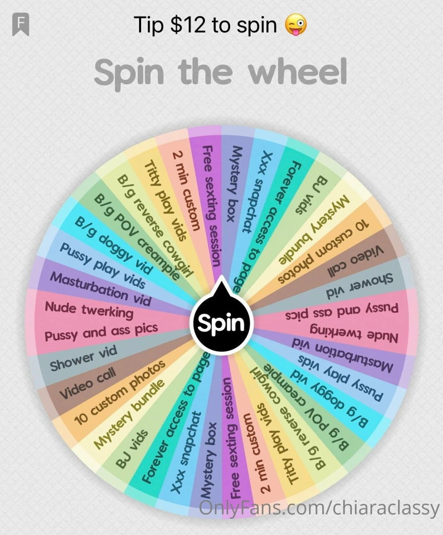 Naughty spin the wheel 12 for one spin 30 for 3 spins 45 for 5 spins 