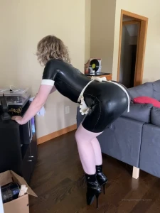 Latex maid ballet heels and latex is the only way to clean