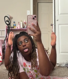 You want me laying down here right showing off my feet part 1