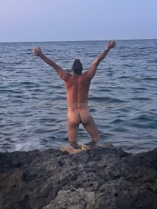 Getting out of the water with me after a naked swim in the