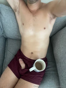 Mornings with coffee and my semi hard dick out part 2