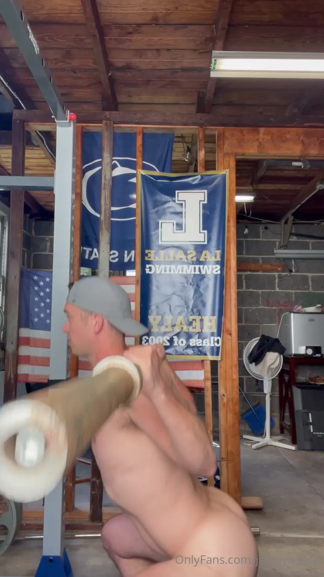 Showing a bit of my fully naked garage workout oh and there s a huge 