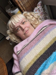 Relaxing at the kitchen couch