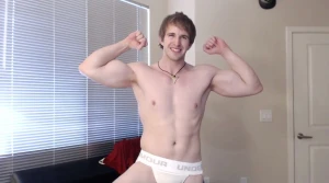 Flexing in just a jockstrap
