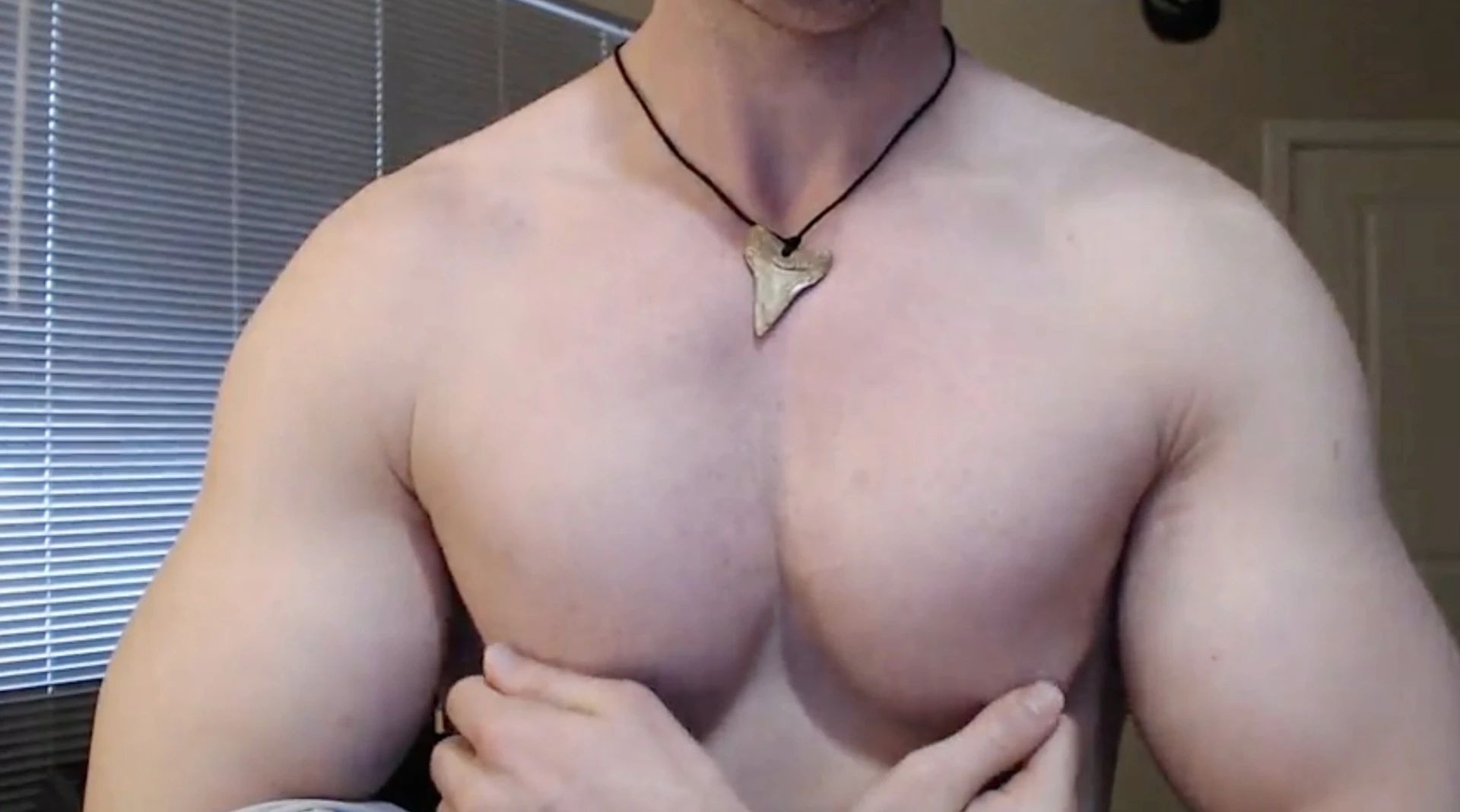 Shirtless chest view close up and pinching my nipples 