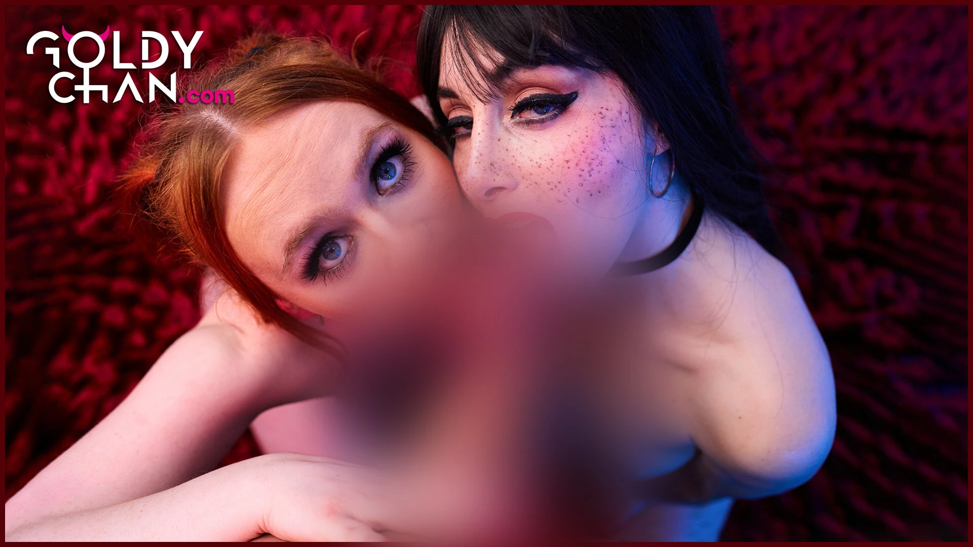 Brunette and redhead give you the perfect double blowjob here we go 