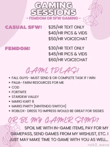 Available for femdom sessions amp customs new gaming sessions menu to